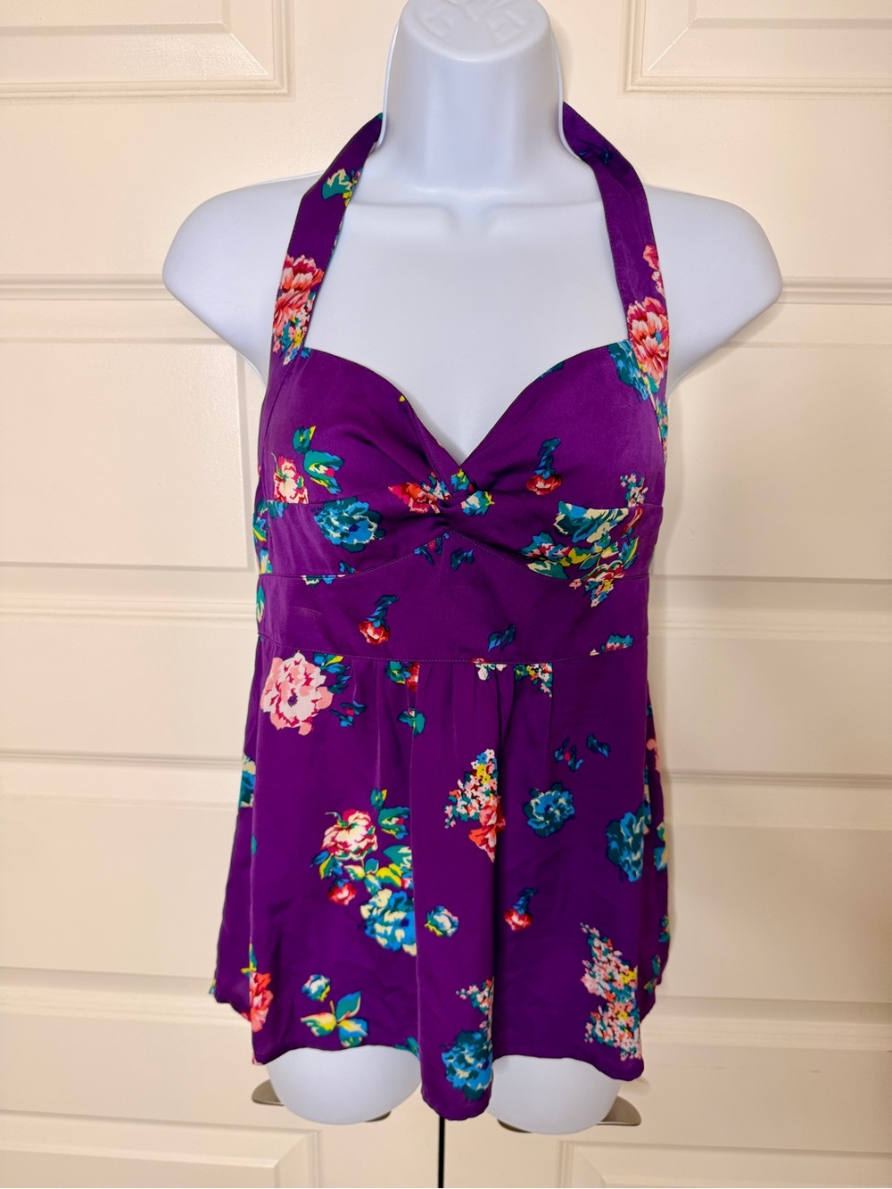 American Eagle Outfitters Purple Smocked Top with Multicolor Trim